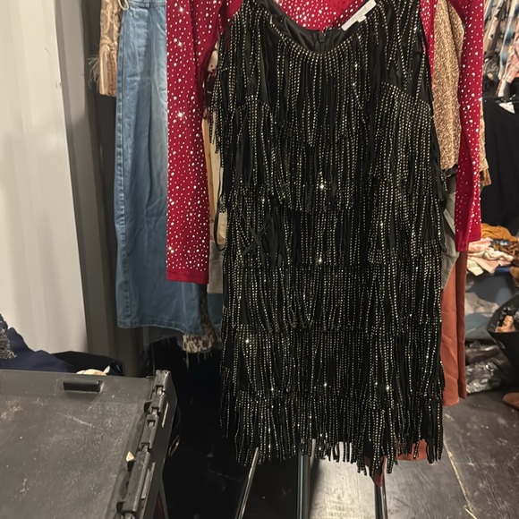 Elegant Black Fringe Mini Dress - Picture 7 of 7